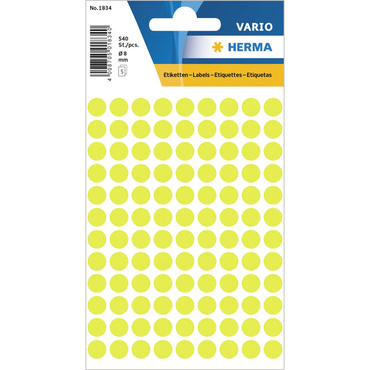 HERMA Markierungspunkt VARIO 8mm Papier leuchtgelb 540 Etik./Pack.
