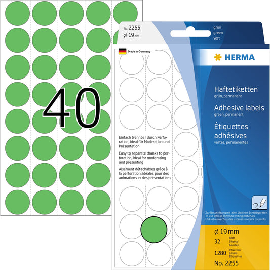 HERMA Markierungspunkt 19mm Papier grün 1.280 Etik./Pack.