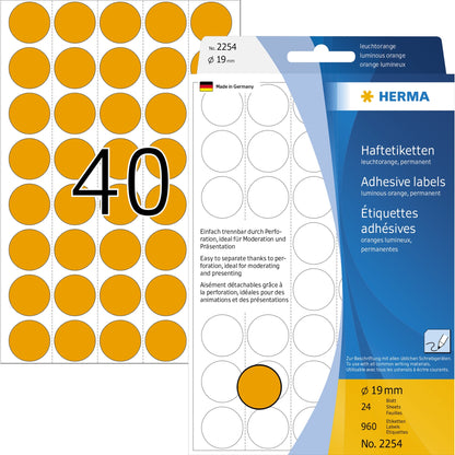 HERMA Markierungspunkt 19mm Papier leuchtorange 960 Etik./Pack.