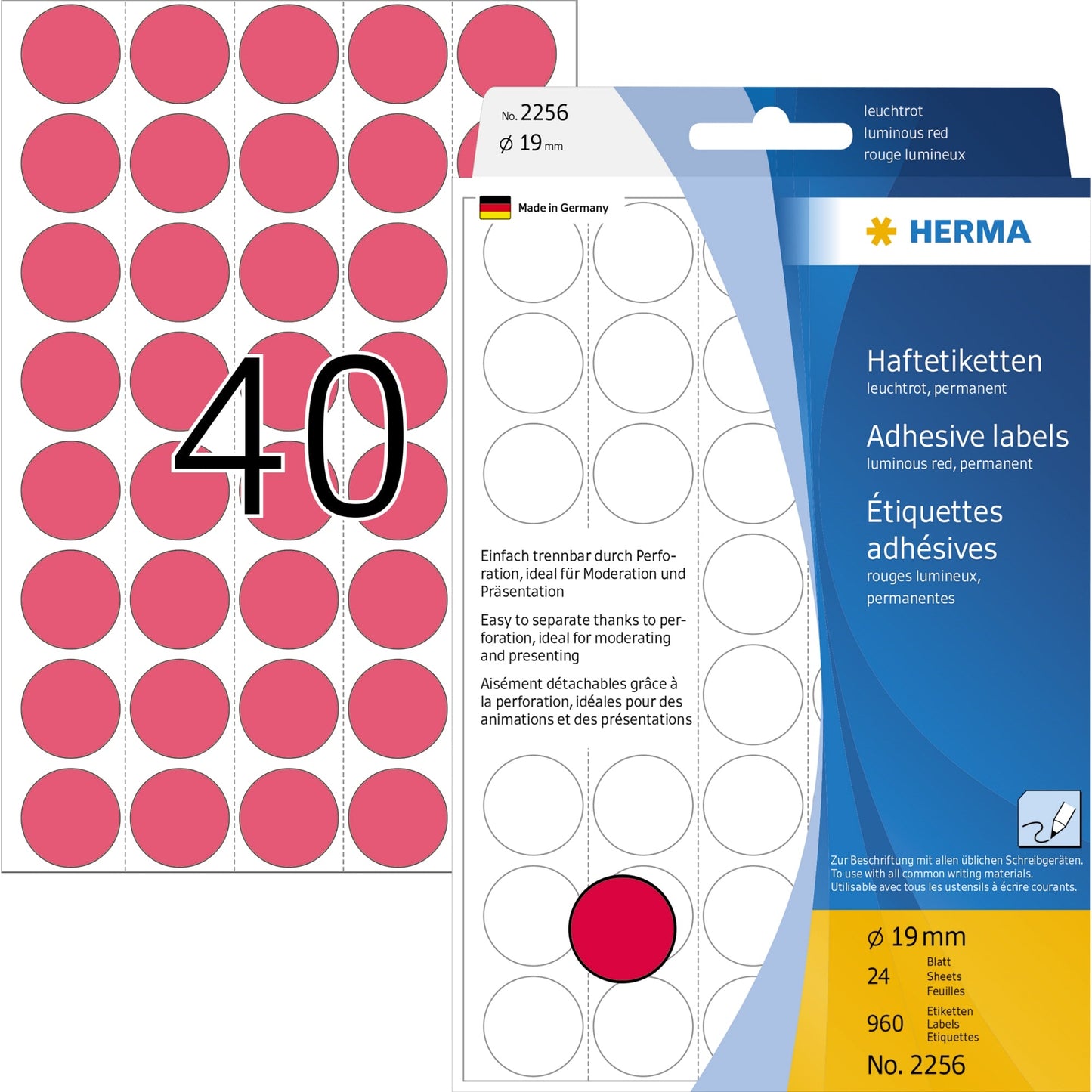 HERMA Markierungspunkt 19mm Papier leuchtrot 960 Etik./Pack.