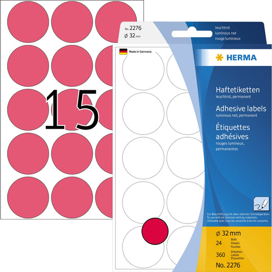HERMA Markierungspunkt 32mm Papier leuchtrot 360 Etik./Pack.