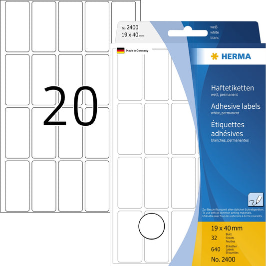 HERMA Universaletikett 19 x 40 mm (B x H) nicht wieder ablösbar Papier weiß 640 Etik./Pack.