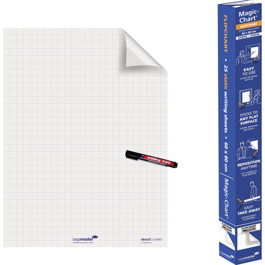 Legamaster Flipchartfolie Magic-Chart Flipchart 60 x 80 cm (B x H) 50µm selbsthaftend inkl. 1 Marker Polypropylen weiß 25 Bl./Pack.