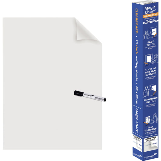 Legamaster Flipchartfolie Magic-Chart Clearboard 60 x 80 cm (B x H) 50µm selbsthaftend inkl. 1 Marker Polypropylen transparent 25 Bl./Pack.