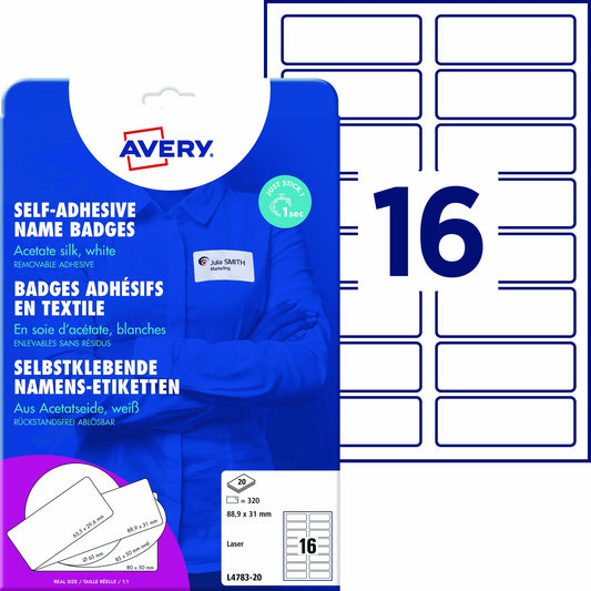 Avery Zweckform Namensetikett 88,9 x 31 mm (B x H) Acetatseide weiß 320 Etik./Pack.