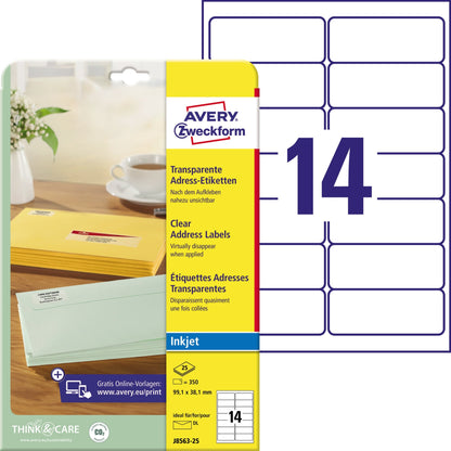 Avery Zweckform Folienetikett 99,1 x 38,1 mm (B x H) transparent 350 Etik./Pack.