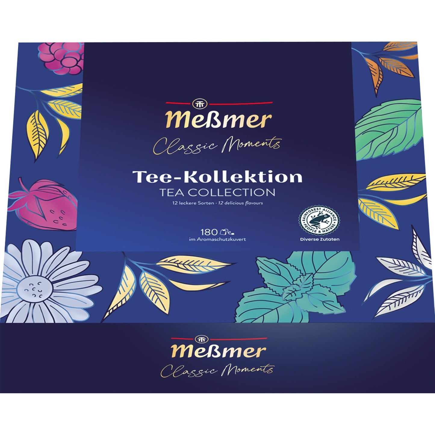 Meßmer Tee Collection Box Darjeeling, Earl Grey, Klassik, English Breakfast, Grüner Tee, Kamille, Pfefferminze, Rooibos-Vanille, Früchte-Mischung, Waldbeere, Kräuter, Süsse Aprikose 180 Btl./Pack.