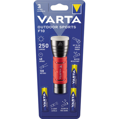 Varta Taschenlampe Outdoor Sports F10 High: 130 m, Low: 60m High: 250 Im, Low: 60lm LED Aluminium, eloxiert