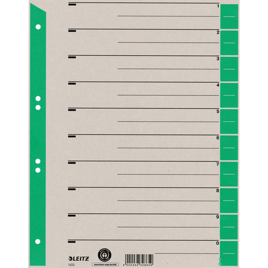 Leitz Trennblatt DIN A4, Überbreite Kraftkarton, 100 % recycelt grün 100 St./Pack.