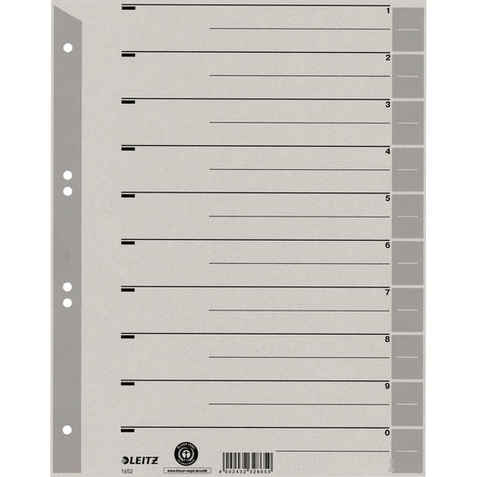 Leitz Trennblatt DIN A4, Überbreite Kraftkarton, 100 % recycelt grau 100 St./Pack.