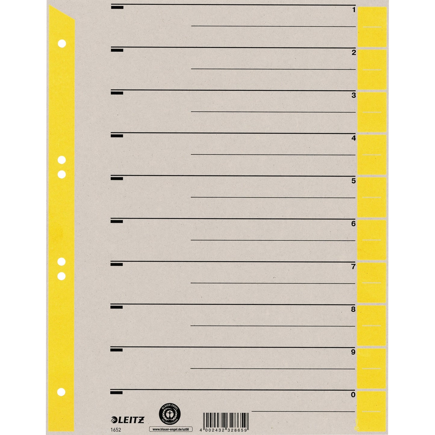 Leitz Trennblatt DIN A4, Überbreite Kraftkarton, 100 % recycelt gelb 100 St./Pack.