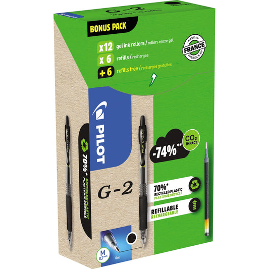 PILOT Gelschreiber G2-7 je 12 Gelschreiber, Ersatzminen 0,4mm schwarz inkl. 12 Ersatzminen