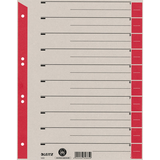 Leitz Trennblatt DIN A4, Überbreite Kraftkarton, 100 % recycelt rot 100 St./Pack.