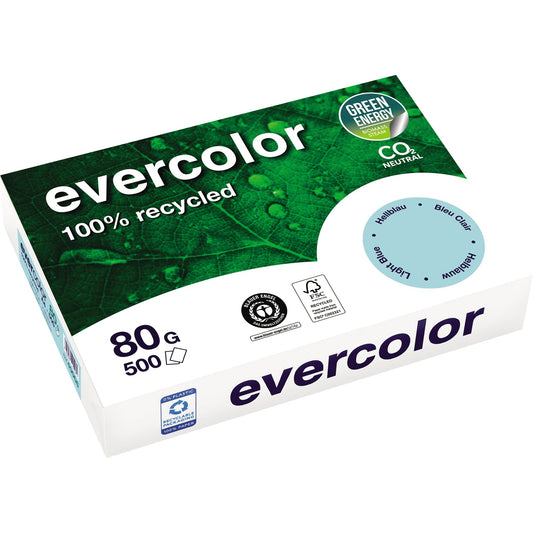 Clairefontaine Kopierpapier evercolor DIN A4 80g/m² 100 % Altpapier hellblau 500 Bl./Pack.