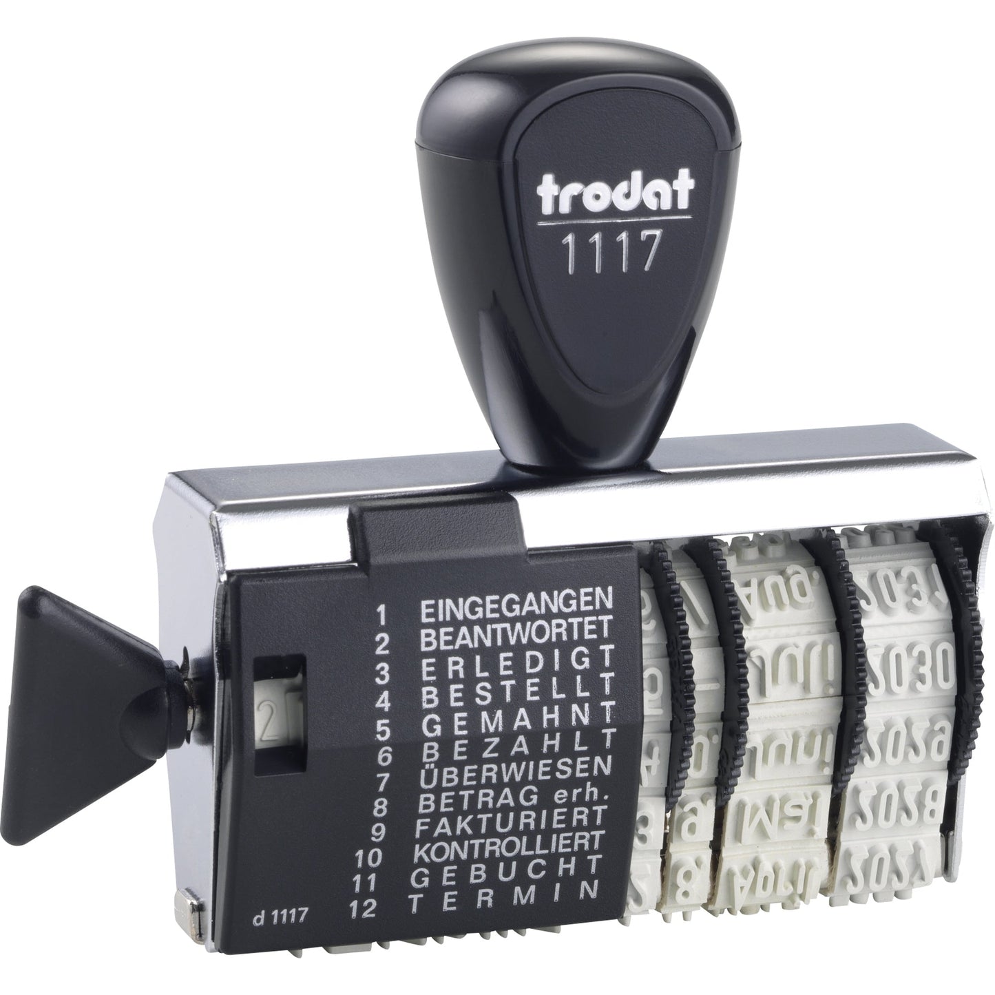 trodat® Wortbandstempel Classic 1117 56 x 4 mm (B x H) EINGEGANGEN, BEANTWORTET, ERLEDIGT, BESTELLT, GEMAHNT, BEZAHLT, ÜBERWIESEN, BETRAG ERH., FAKTURIERT, KONTROLLIERT, GEBUCHT, TERMIN Metall/Kunststoff