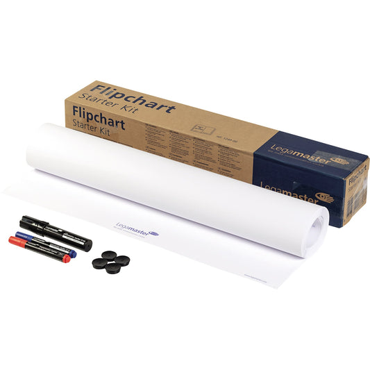 Legamaster Starterset 3 Flipchart-Papierblöcke (je 20 Blätter blanko weiß), 2 TZ48 Jumbo-Präsentationsmarker (je 1 x schwarz, rot,), 4 TZ41 Präsentationsmarker (je 1 x schwarz, rot, blau, grün), 4 Magnete (Ø 30 mm)