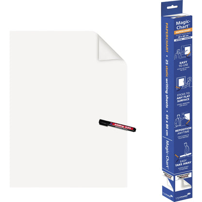 Legamaster Flipchartfolie Magic Chart Paperchart 60 x 80 cm (B x H) 50µm selbstklebend inkl. 1 Marker Polypropylen weiß 25 Bl./Pack.