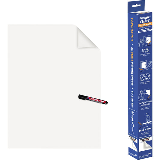 Legamaster Flipchartfolie Magic Chart Paperchart 60 x 80 cm (B x H) 50µm selbstklebend inkl. 1 Marker Polypropylen weiß 25 Bl./Pack.
