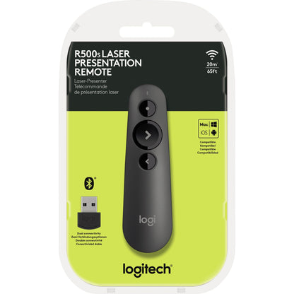 Logitech Wireless Presenter R500s 17,5 x 6,6 x 25 mm (B x H x T) Windows®, Mac, iOS, Android universell 20m inkl. USB-Dongle grafit