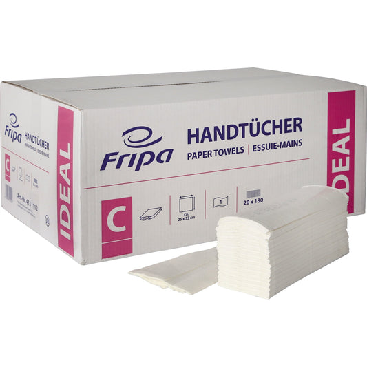 Fripa Papierhandtücher Ideal 25 x 33 cm (B x L) Zellstoff-Mix hochweiß 20 x 180 Bl./Pack.