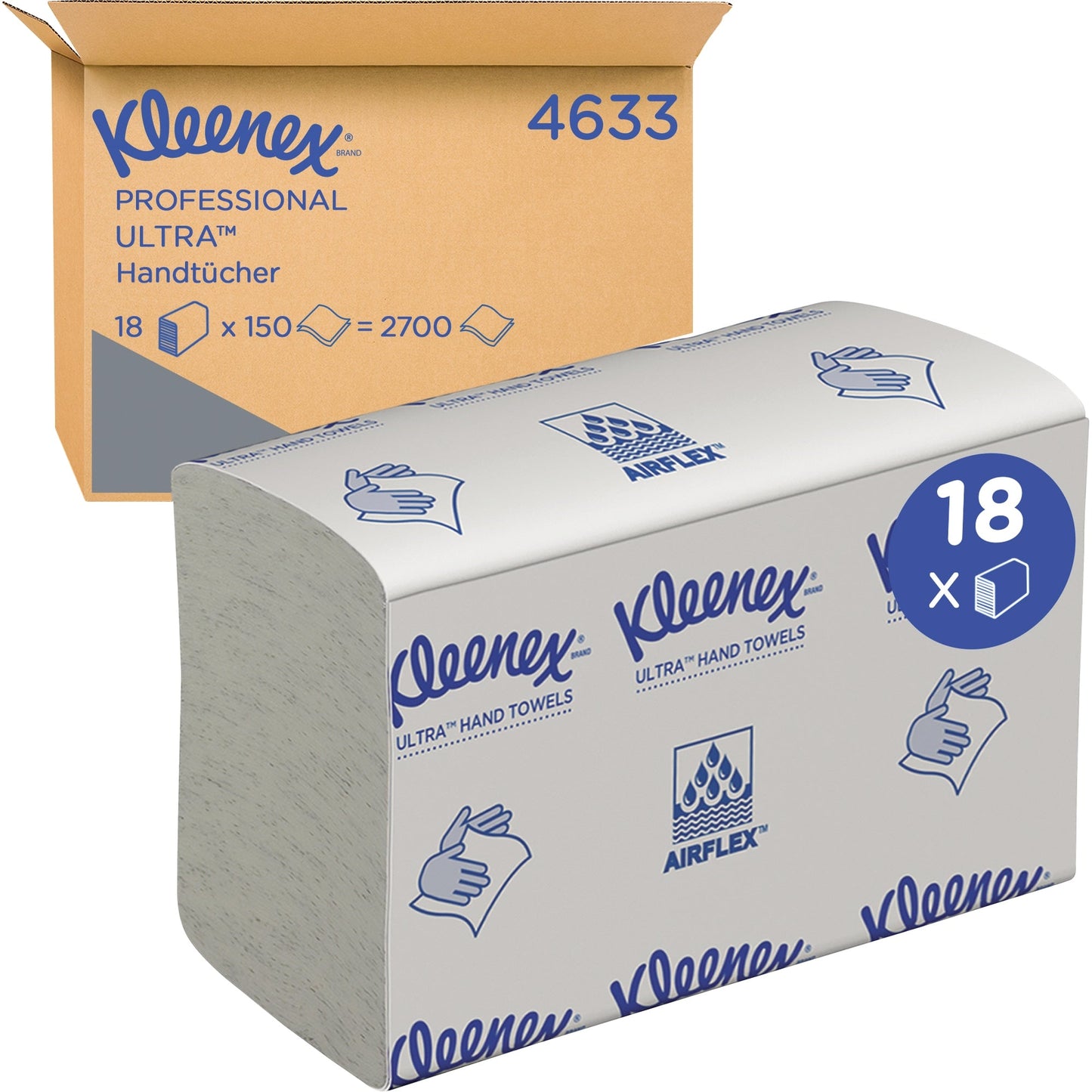 Kleenex® Papierhandtücher ULTRAT 24,1 x 19,1 cm (B x L) AirflexT weiß 18 x 150 Bl./Pack.