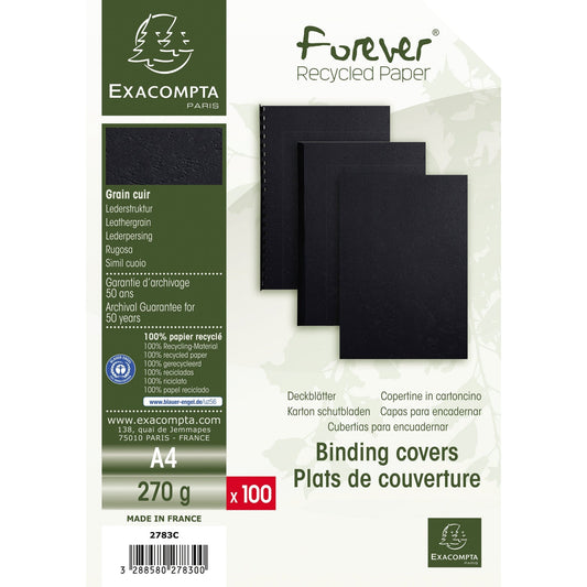 Exacompta Einbanddeckel EVERCOVER DIN A4 270g/m² Karton, 100 % recycelt schwarz 100 St./Pack.