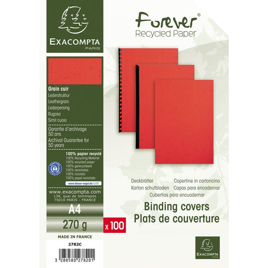 Exacompta Einbanddeckel EVERCOVER DIN A4 270g/m² Karton, 100 % recycelt rot 100 St./Pack.