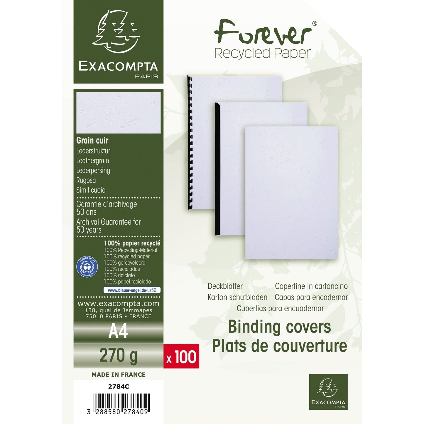 Exacompta Einbanddeckel EVERCOVER DIN A4 270g/m² Karton, 100 % recycelt weiß 100 St./Pack.