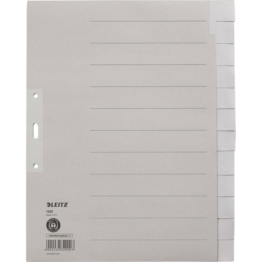 Leitz Ordnerregister DIN A4, Überbreite blanko Tauenpapier, 100 % recycelt grau 12 Registerblätter