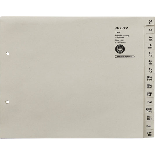 Leitz A-Z Register DIN A4, Überbreite Tauenpapier, 100 % recycelt grau 360 Registerblätter