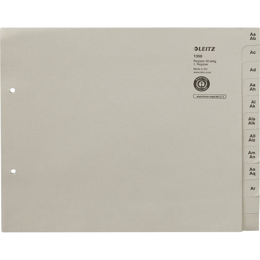 Leitz A-Z Register DIN A4, Überbreite Tauenpapier, 100 % recycelt grau 600 Registerblätter