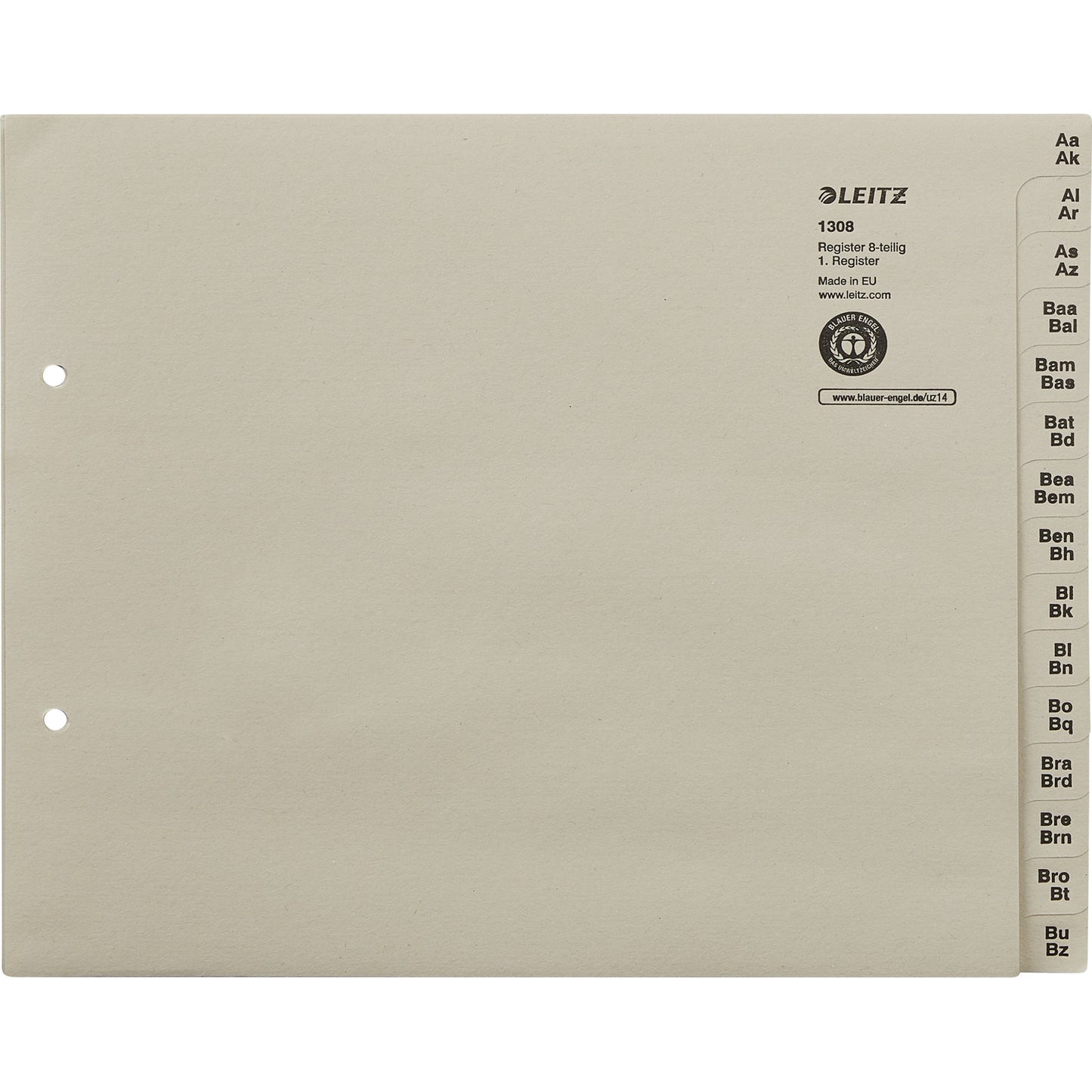 Leitz A-Z Register DIN A4, Überbreite Tauenpapier, 100 % recycelt grau 120 Registerblätter
