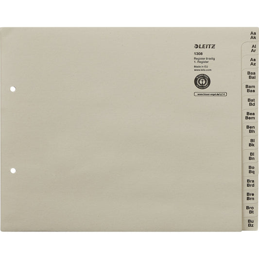 Leitz A-Z Register DIN A4, Überbreite Tauenpapier, 100 % recycelt grau 120 Registerblätter