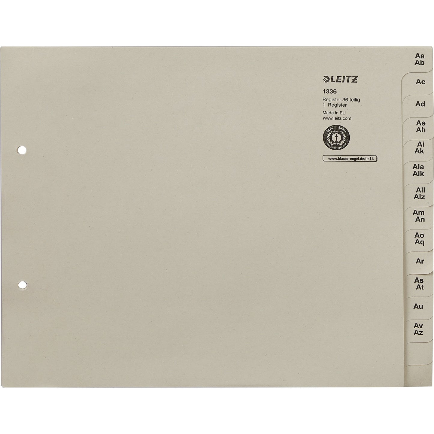Leitz A-Z Register DIN A4, Überbreite Tauenpapier, 100 % recycelt grau 540 Registerblätter