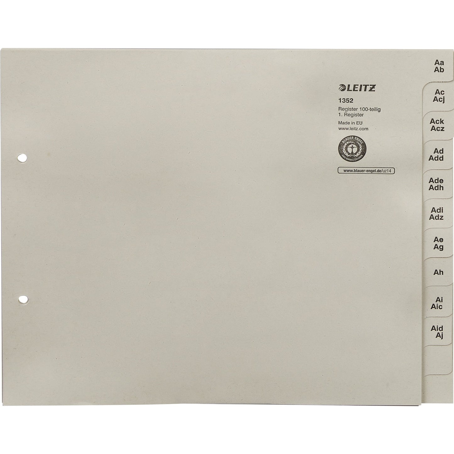 Leitz A-Z Register DIN A4, Überbreite Tauenpapier, 100 % recycelt grau 1.200 Registerblätter
