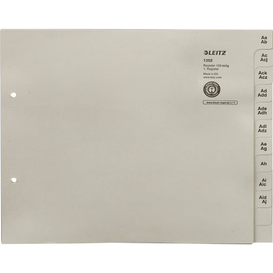 Leitz A-Z Register DIN A4, Überbreite Tauenpapier, 100 % recycelt grau 1.200 Registerblätter