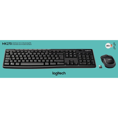 Logitech Tastatur-Maus-Set MK270 QWERTZ Windows® universell USB-A bis 10m inkl. Nano-USB-Empfänger, USB-Verlängerungskabel schwarz