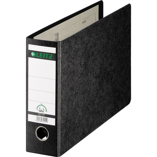 Leitz Ordner 80mm DIN A4 quer Rückenschild: geklebt ohne Schlitze Werkstoff: Hartpappe, recycelt Material außen: Papier Material innen: Papier schwarz