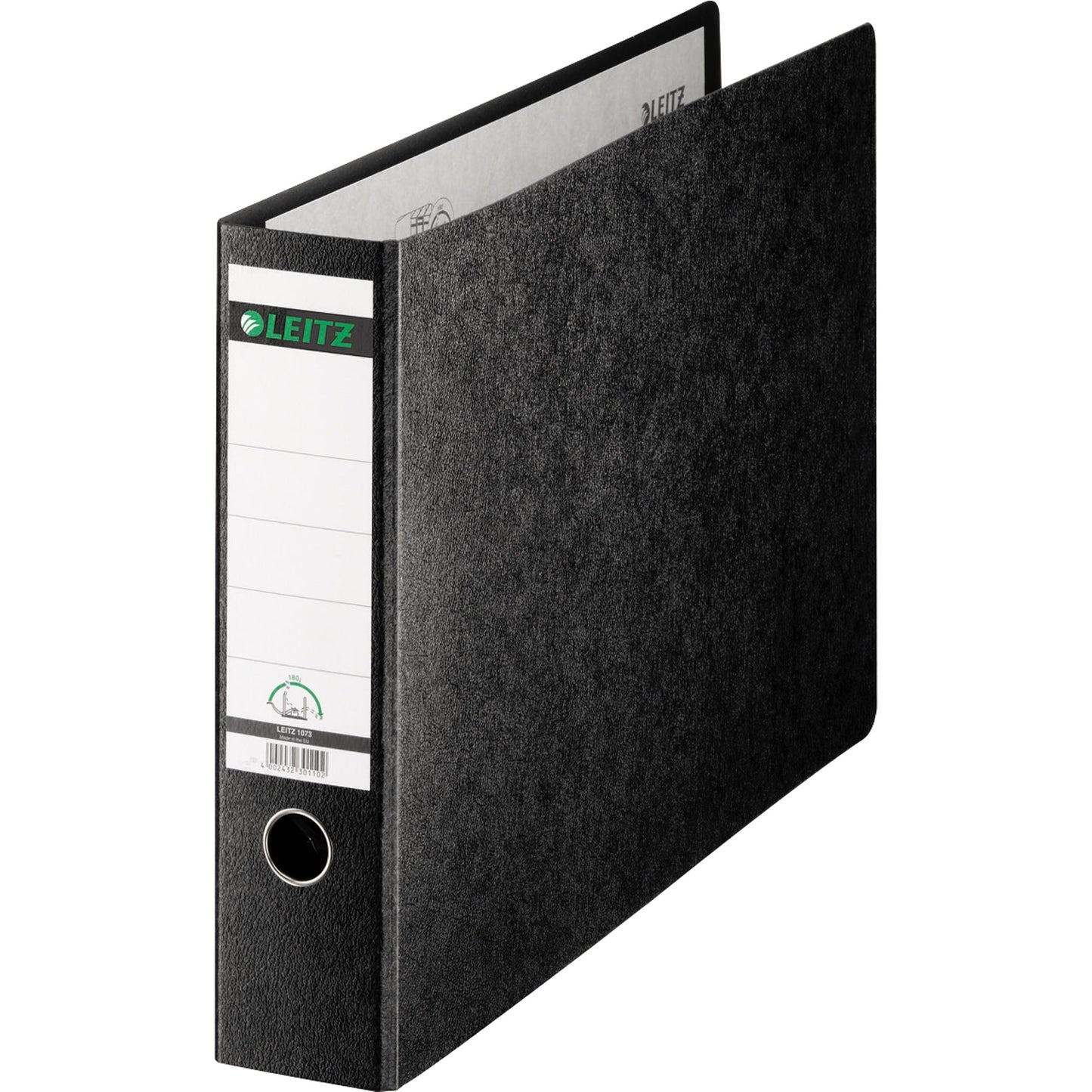 Leitz Ordner 80mm DIN A3 quer Rückenschild: geklebt ohne Schlitze Werkstoff: Hartpappe, recycelt Material außen: Papier Material innen: Papier schwarz