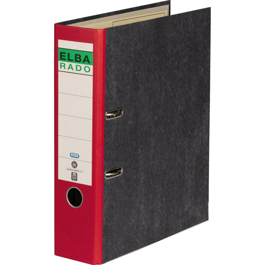 ELBA Ordner rado 80mm DIN A4 Rückenschild: geklebt mit Schlitzen Werkstoff: Pappe Material außen: Papier Material innen: Papier rot