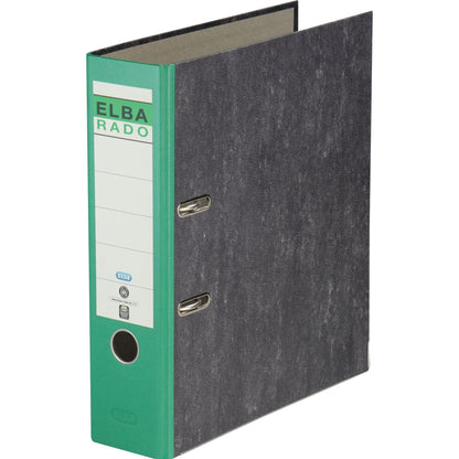ELBA Ordner rado 80mm DIN A4 Rückenschild: geklebt mit Schlitzen Werkstoff: Pappe Material außen: Papier Material innen: Papier grün