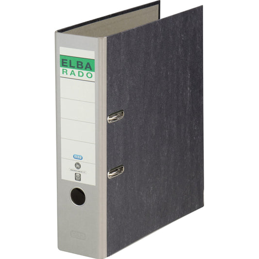ELBA Ordner rado 80mm DIN A4 Rückenschild: geklebt mit Schlitzen Werkstoff: Pappe Material außen: Papier Material innen: Papier grau