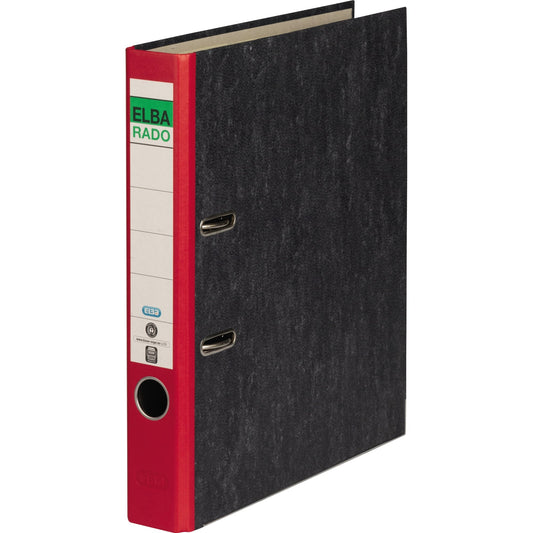 ELBA Ordner rado 50mm DIN A4 Rückenschild: geklebt mit Schlitzen Werkstoff: Pappe Material außen: Papier Material innen: Papier rot