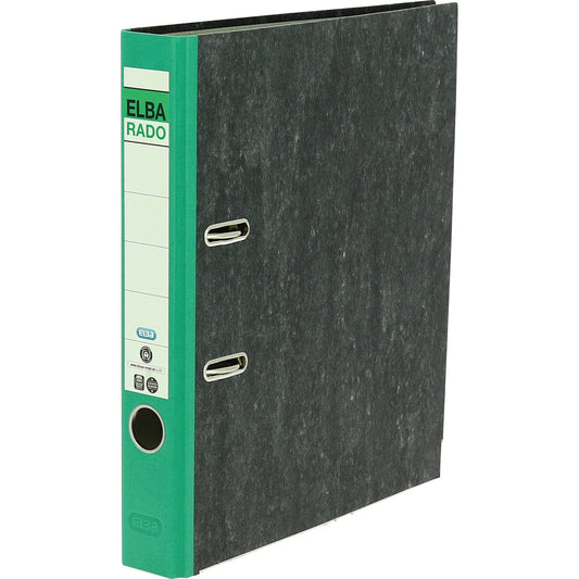 ELBA Ordner rado 50mm DIN A4 Rückenschild: geklebt mit Schlitzen Werkstoff: Pappe Material außen: Papier Material innen: Papier grün