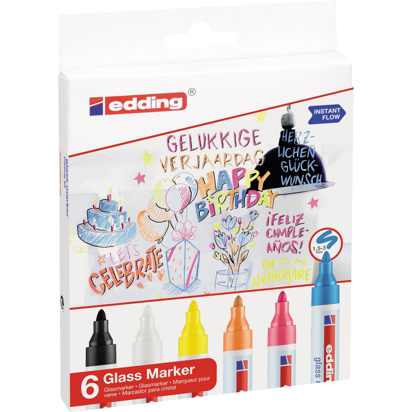 edding Glasboardmarker 95 1,5-3mm farbig sortiert Rundspitze 6 St./Pack.