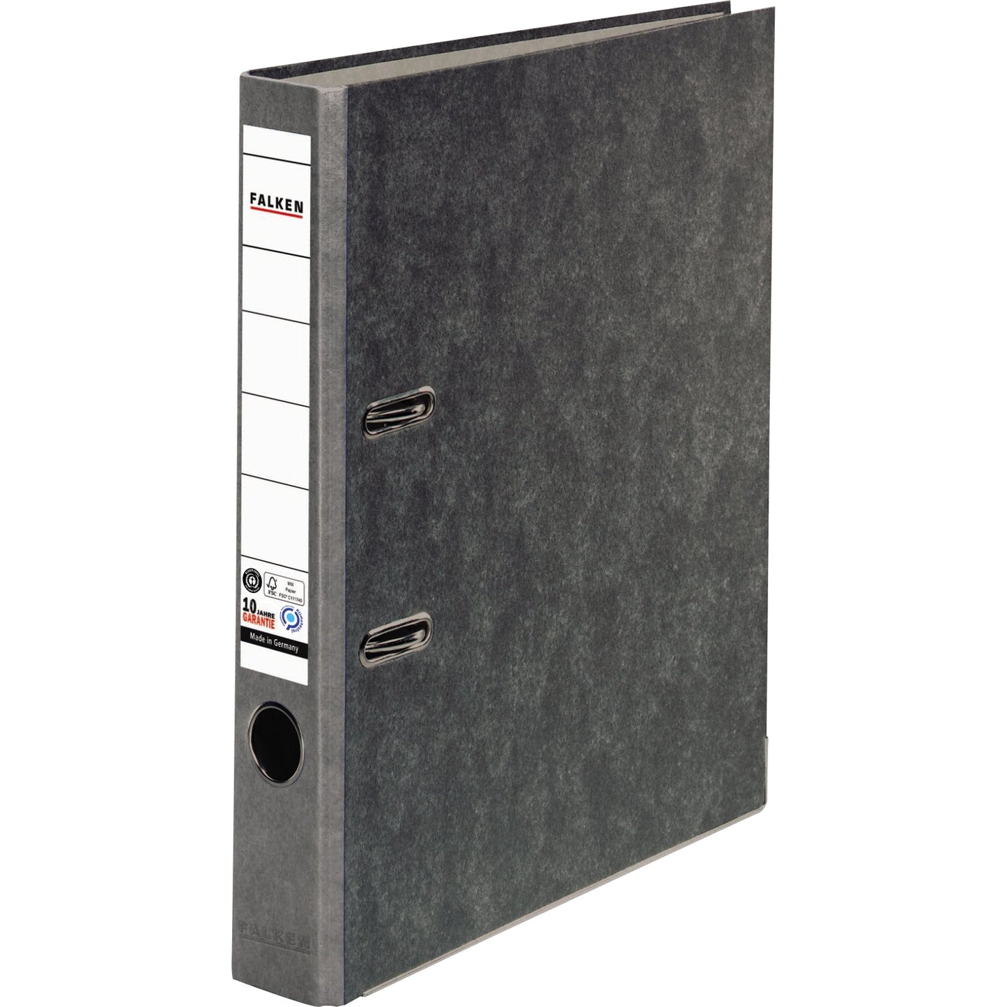 Falken Ordner 50mm DIN A4 Rückenschild: geklebt mit Schlitzen Werkstoff: Pappe Material außen: Papier Material innen: Papier grau