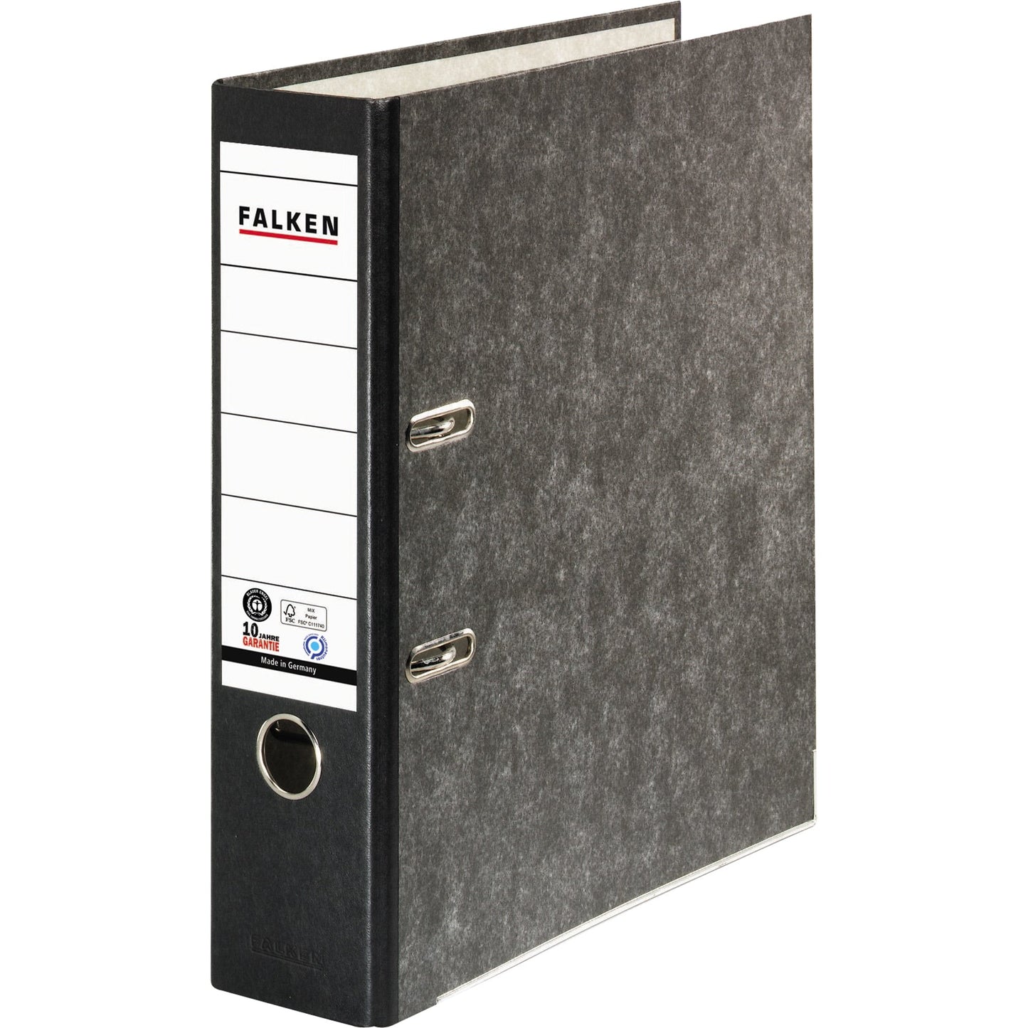 Falken Ordner 80mm DIN A4 Rückenschild: geklebt mit Schlitzen Werkstoff: Pappe Material außen: Papier Material innen: Papier schwarz