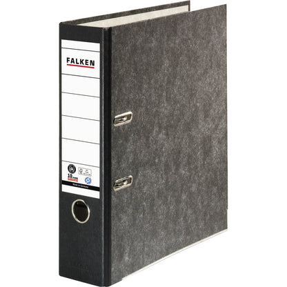Falken Ordner 80mm DIN A4 Rückenschild: geklebt mit Schlitzen Werkstoff: Pappe Material außen: Papier Material innen: Papier schwarz