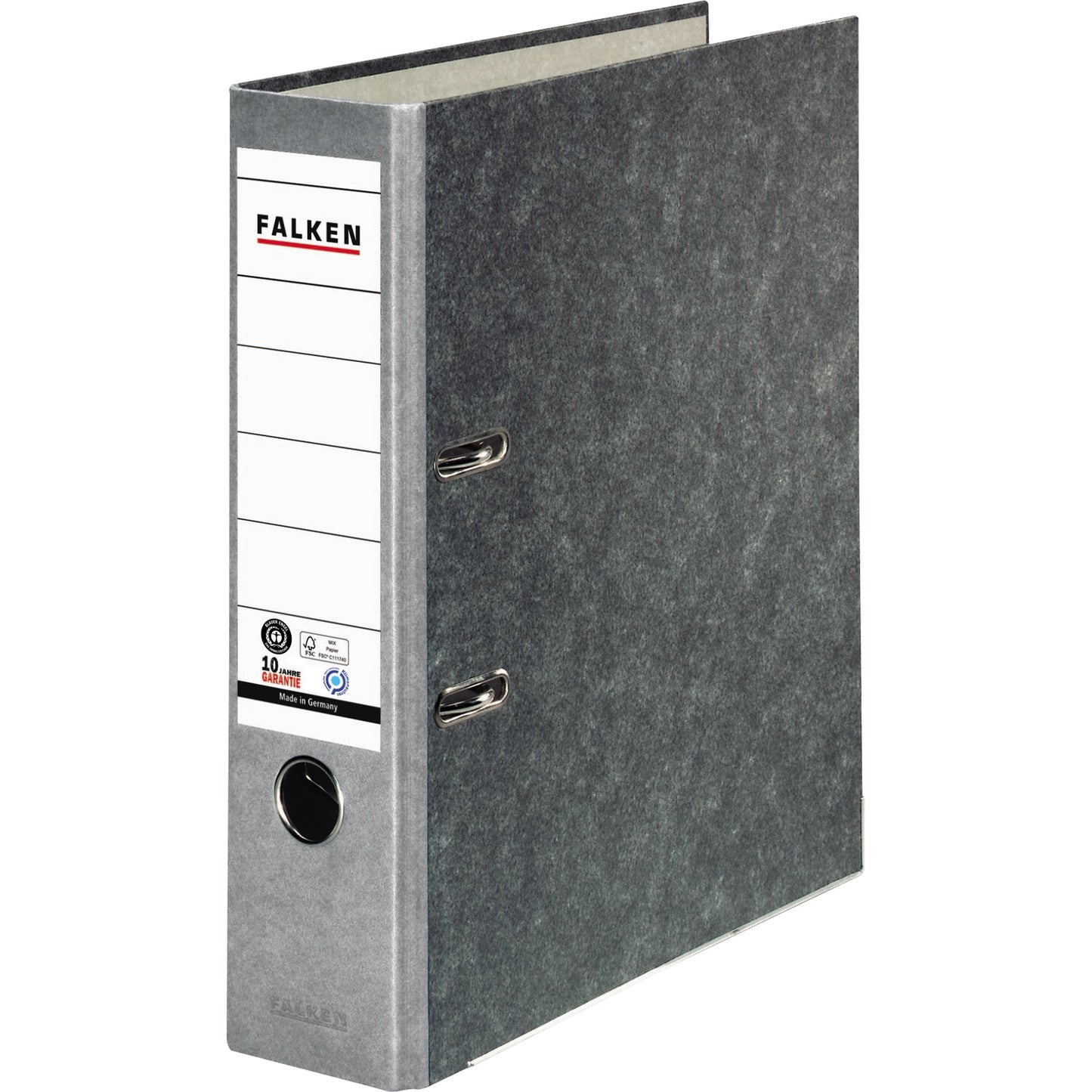 Falken Ordner 80mm DIN A4 Rückenschild: geklebt mit Schlitzen Werkstoff: Pappe Material außen: Papier Material innen: Papier grau