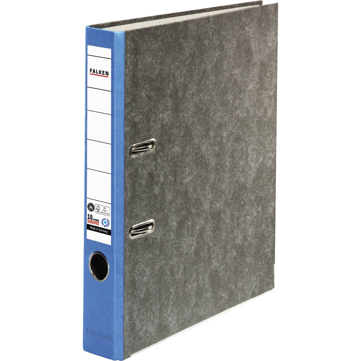 Falken Ordner 50mm DIN A4 Rückenschild: geklebt mit Schlitzen Werkstoff: Pappe Material außen: Papier Material innen: Papier blau